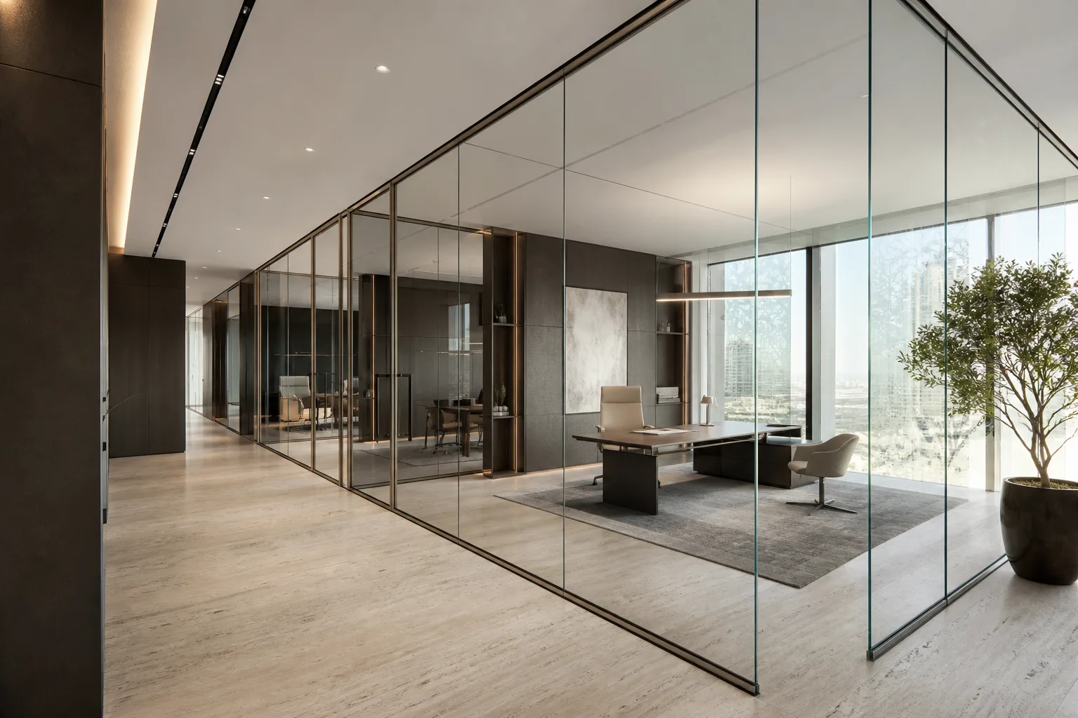 Concept visualization of a full-height office glass partition