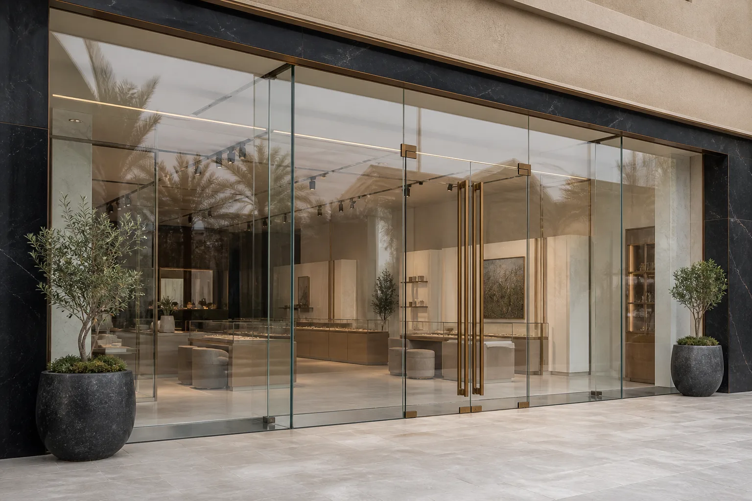 Concept visualization of a frameless commercial glass shopfront