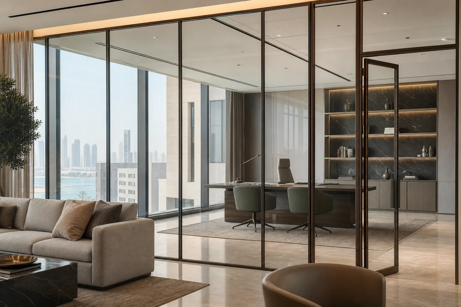 Generated aluminium and glass framing concept for commercial interiors
